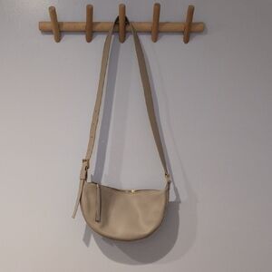 Quince Taupe Leather Half Moon Crossbody Bag With Adjustable Strap